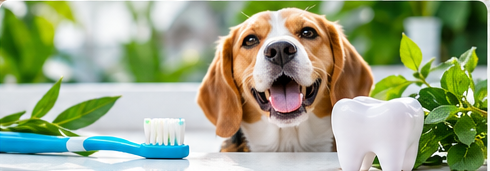 Cuidado bucal com escova dental e cão em ambiente claro