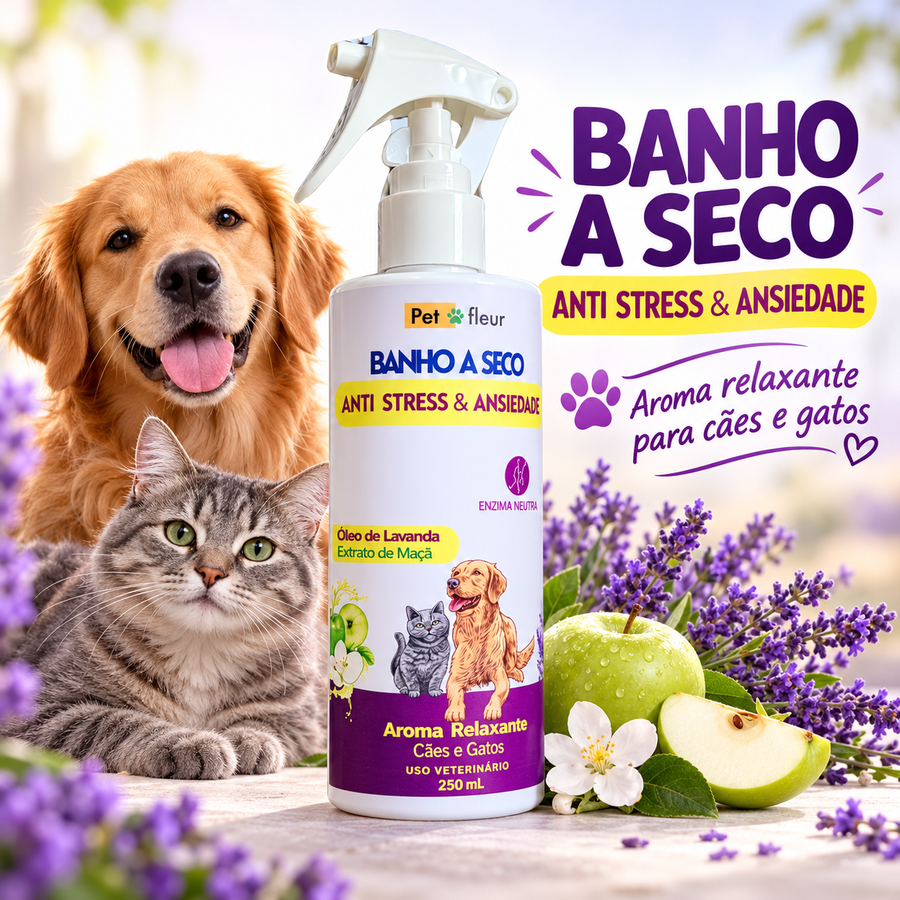 Banho a Seco Anti Stress Petfleur 250 ml para cães e gatos
