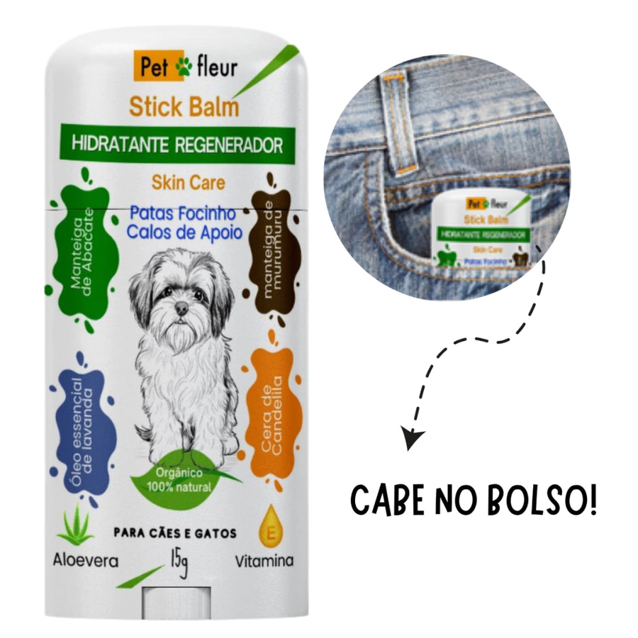 Embalagem do Stick Balm Petfleur 15 g para cães e gatos, vista frontal
