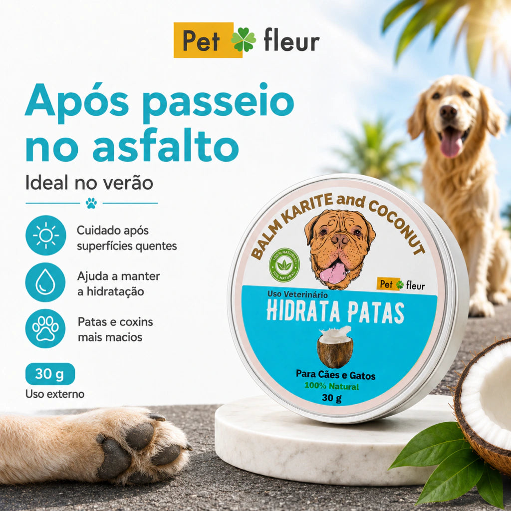 Hidrata Patas Petfleur para cuidado das patas após passeios no asfalto e no verão