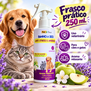 Frasco Banho a Seco Anti Stress Petfleur 250 ml para uso veterinário