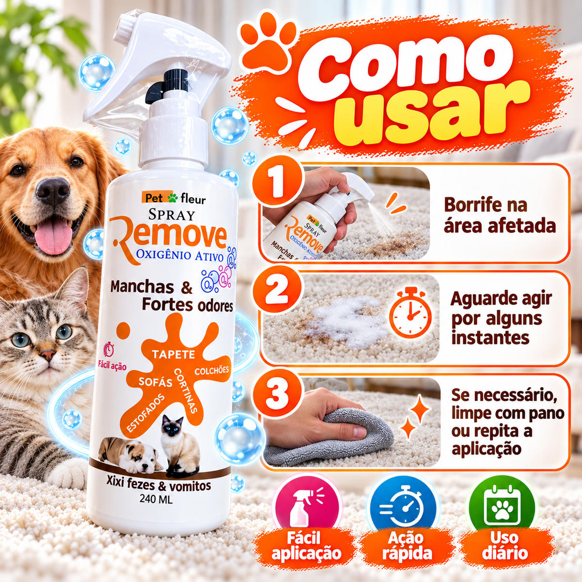 Tira Manchas e mal cheiro Oxigenio ativo Caixa de areia de gatos, carpete, cortina e estofado