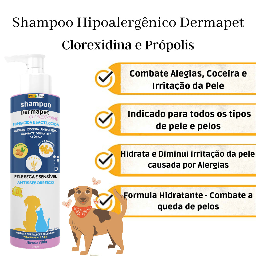 Shampoo Clorexiderm Petfleur - benefícios no anúncio Shopee histórico