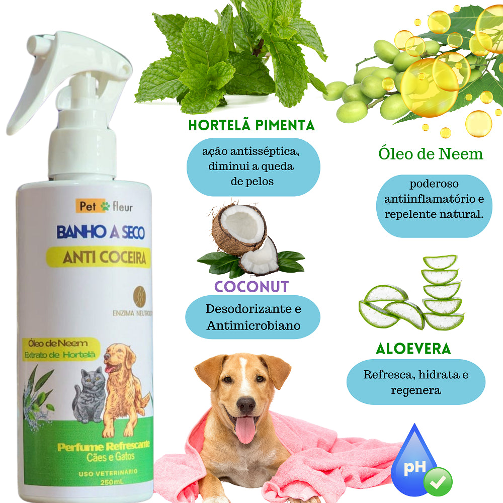 Banho a Seco Neem Petfleur para cães e gatos