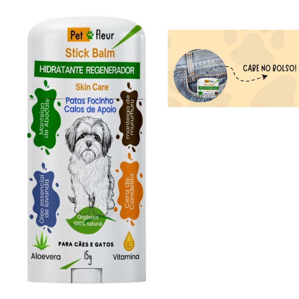 Stick Balm Petfleur 15 g - formato compacto para patas e focinho