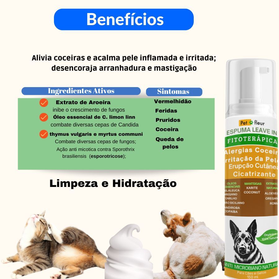 Espuma Fitoterápica Petfleur 150 ml - benefícios apresentados no anúncio Shopee