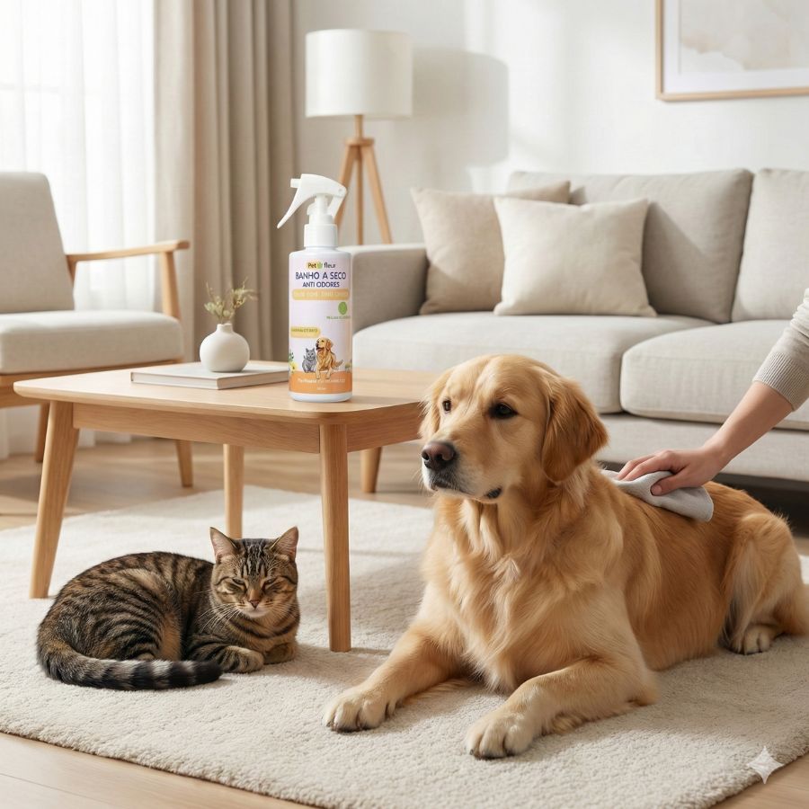 Banho a Seco Camomila Petfleur com cães e gatos - referência Shopee histórica