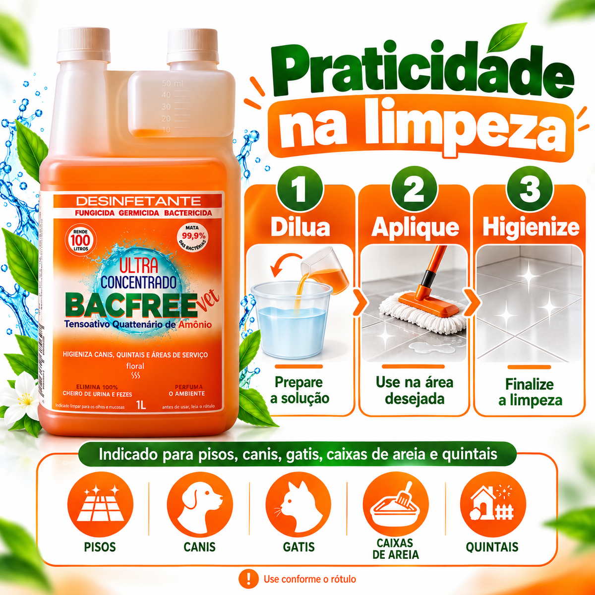 Infográfico de limpeza prática com Bacfree Vet
