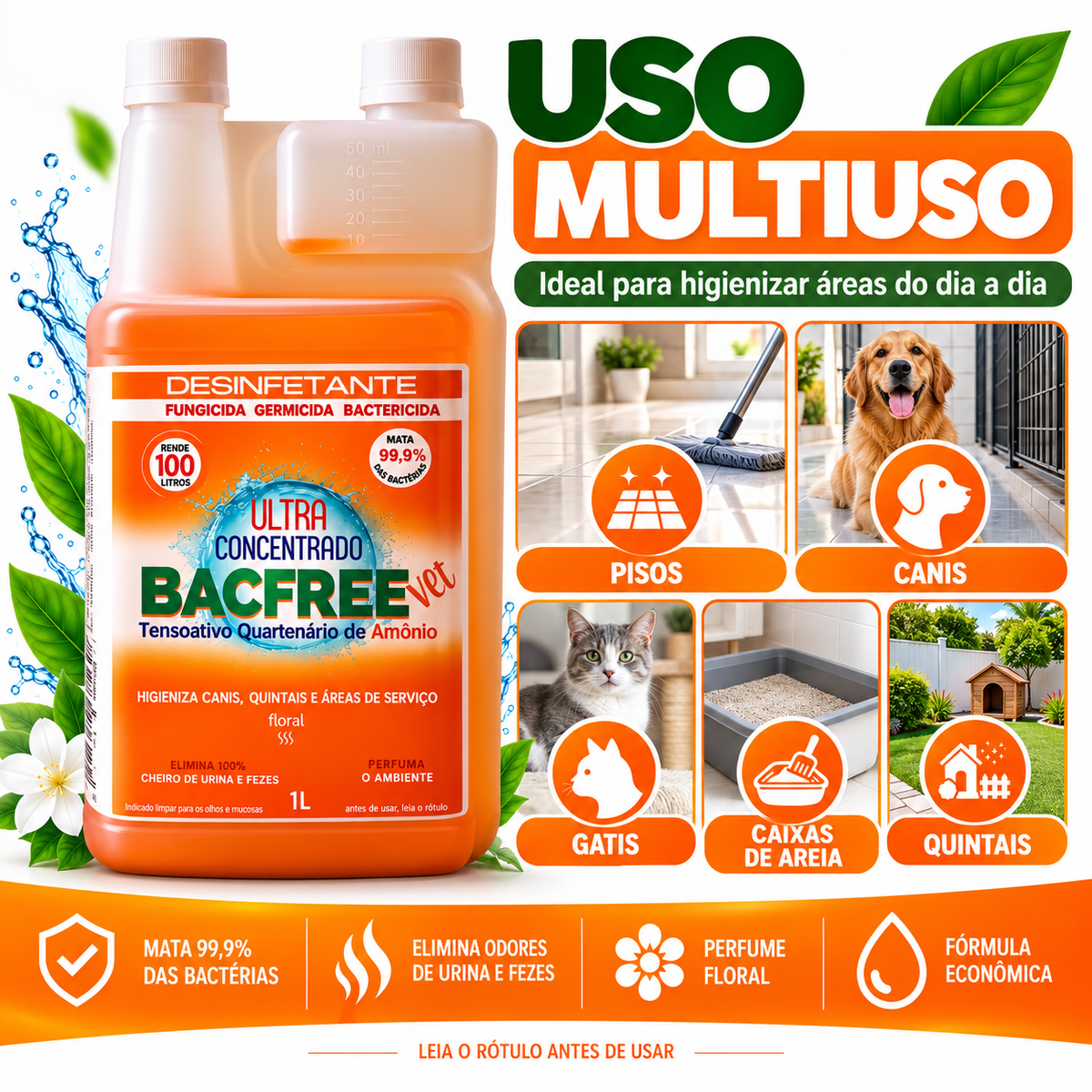 Bacfree Vet uso multiuso em pisos, canis, gatis, caixas de areia e quintais